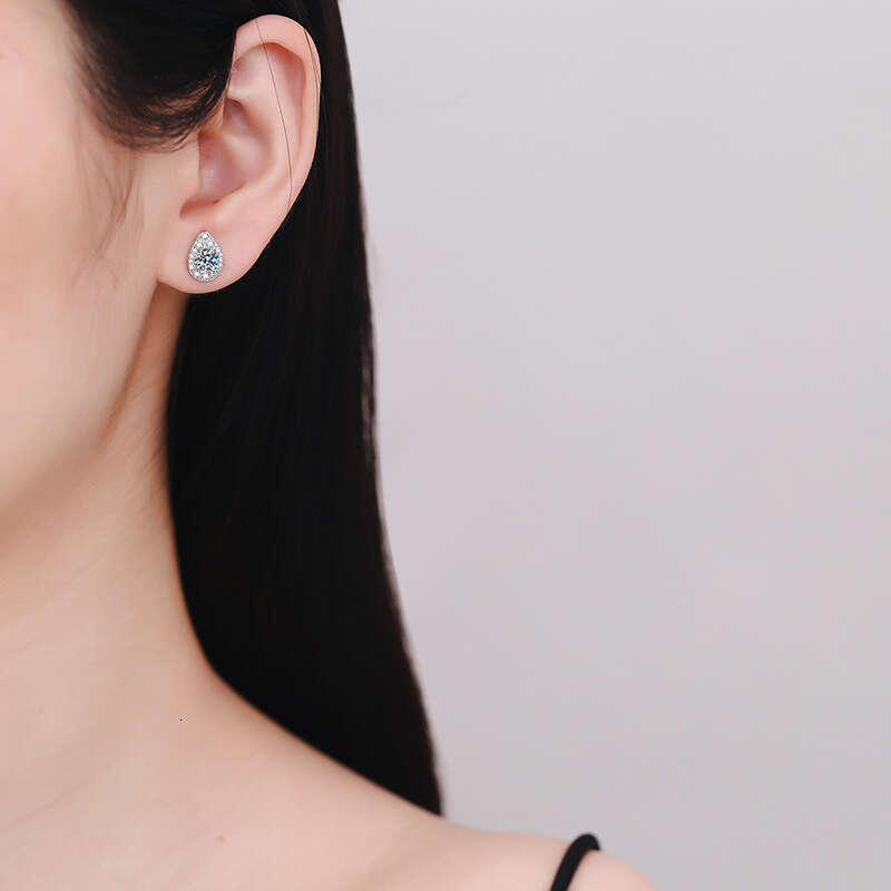 S Pure Sier for Women, Light Korean Style, Water Drop Shape Earrings, D Color 1 Carat Moissanite Earrings acb