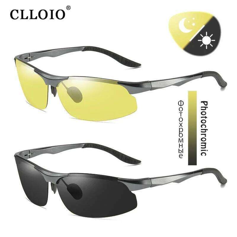 CLLOIO Aluminium Rimless Photochromic Day Night Vision Anti-Glare Glasses Men Polarized Driving Sunglasses Travel Fishing Goggle