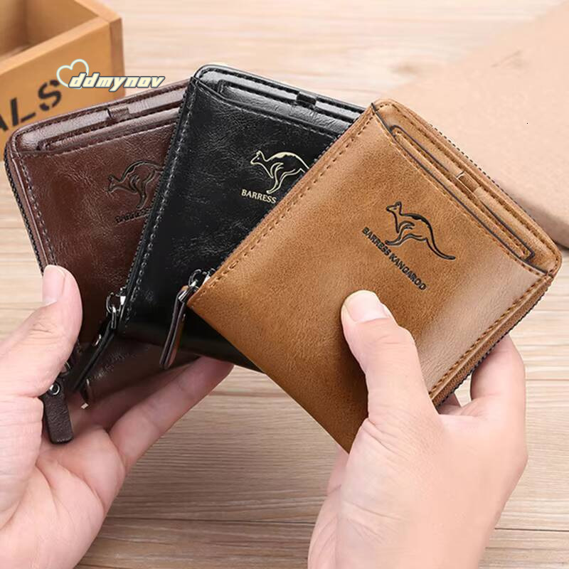 Leather Wallet for Men Fashion Cardholder Luxury Designer Purse with Zipper Card Holder Short Money Bag Man Gift Mens ddmynov