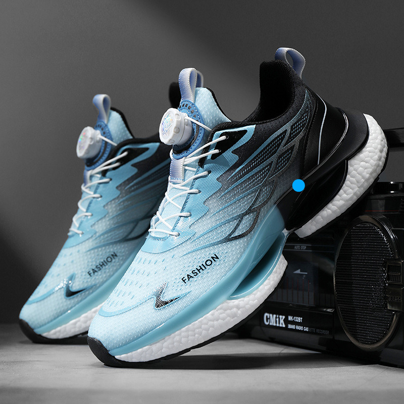 Summer Rotating Button for Men, Fashionable Non-Slip Student Breathable Thick-Soled Popcorn Cushion Running Shoes