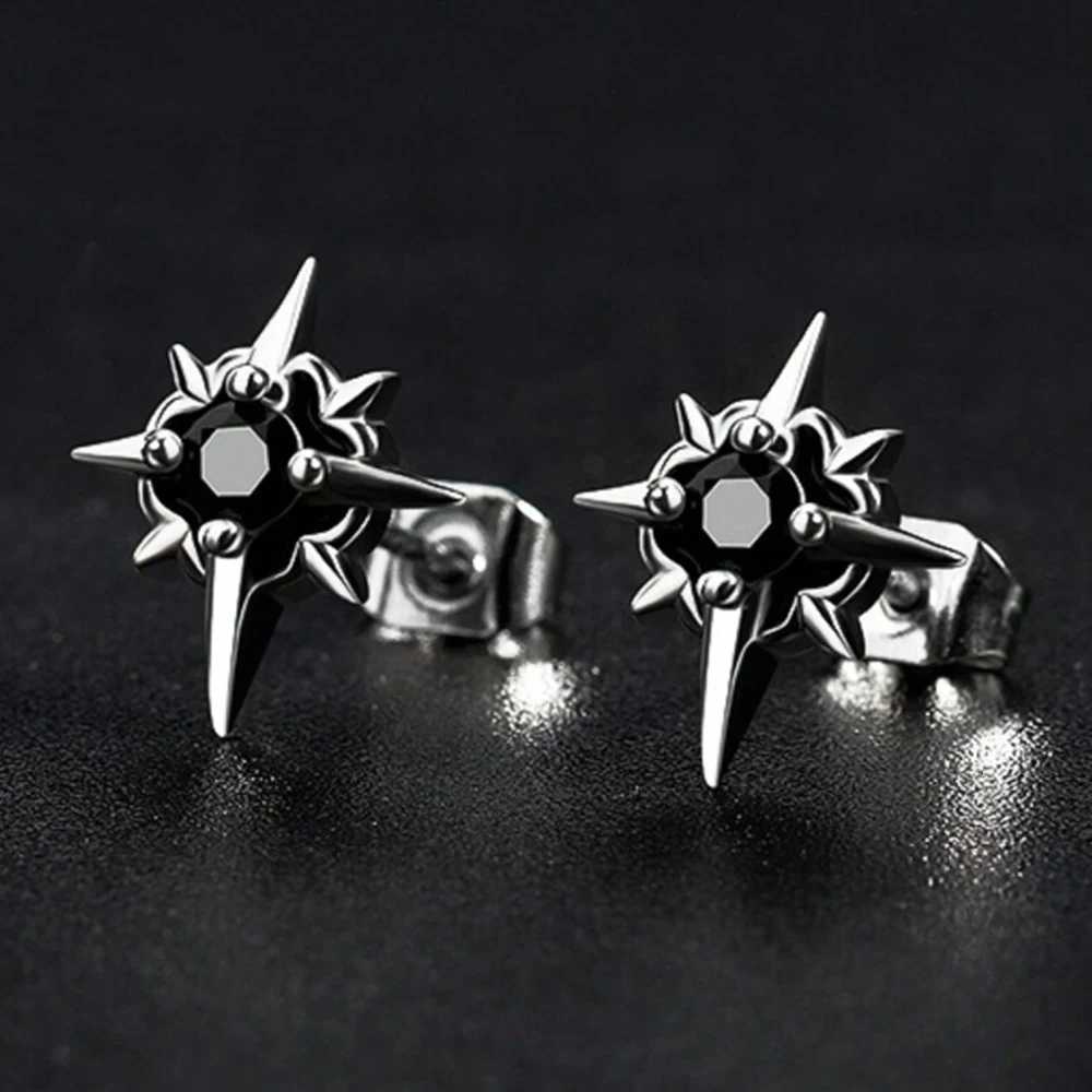 Black CZ Metal Star Earring Stud For Men Women Hip Hop Style Antique Silver Color Star Clear Crystal Couple Stud Earrings XJ250718