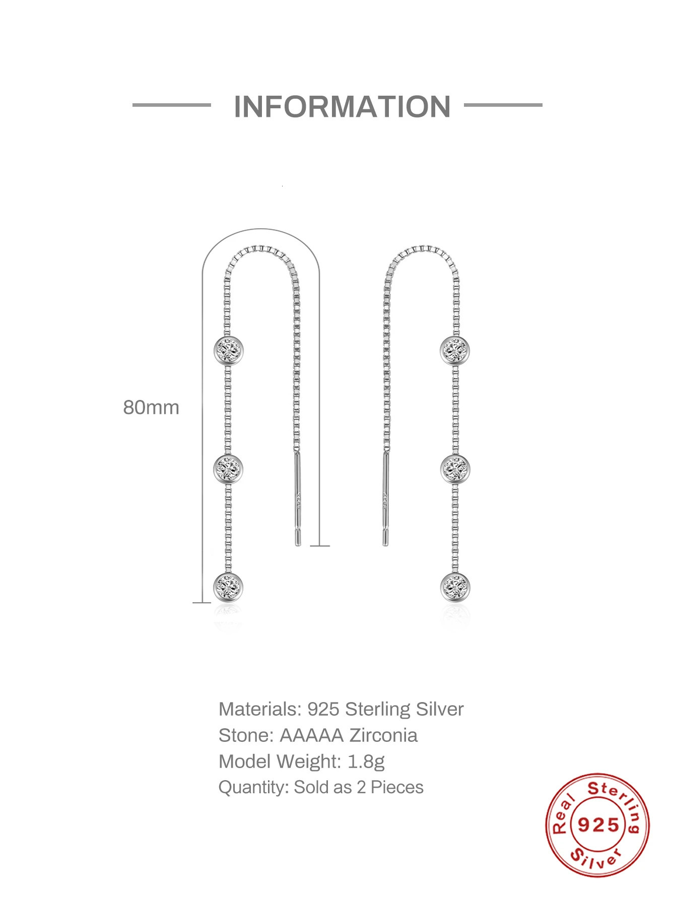 CANNER 925 Sterling Silver Trend Long Wire Tassel Chain Bling Zircon Pendants Drop Earrings Hanging Earings Jewelry 2pc 250715