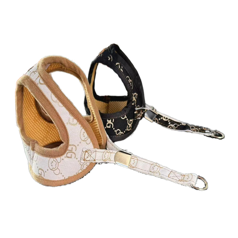 Adjustable Breathable Vest-Style Harness with Leash for Small/Medium Dogs & Cats - Gold Foil Design