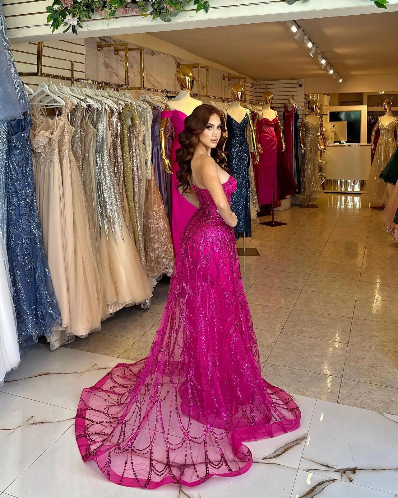 Vintage Fuchsia Strapless Prom Dress Lace Mermaid Evening Dresses Tulle Applique Formal Women Party Gowns Vestidos de Novia Customized
