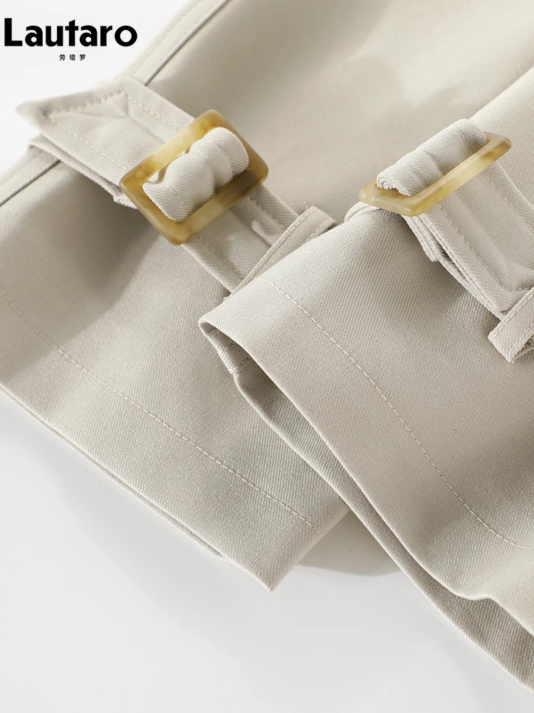 Lautaro Spring Autumn Flowy Casual Trench Coat for Women Belt Double Breasted Loose er 2 Pieces Clothes 250715