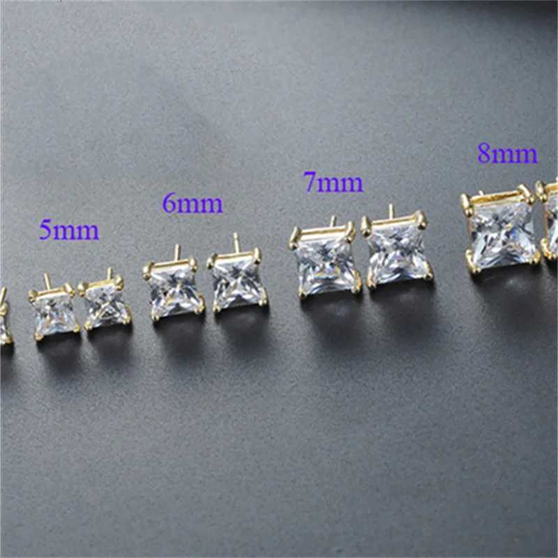 4/5/6/7/8MM Square Stud Earrings for Women Men Silver Gold Color Princess Cut Zircon Ear Bone Studs Daily Party Jewelry XJ250718