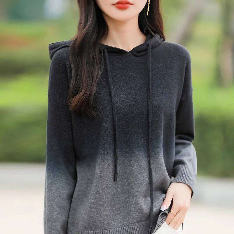 High Quality Sweater Women Hoodie Loose Casual Gradient Color Knitted Pullovers Autumn/Winter Supple Keep Warm Knit Top Clothes MDNG