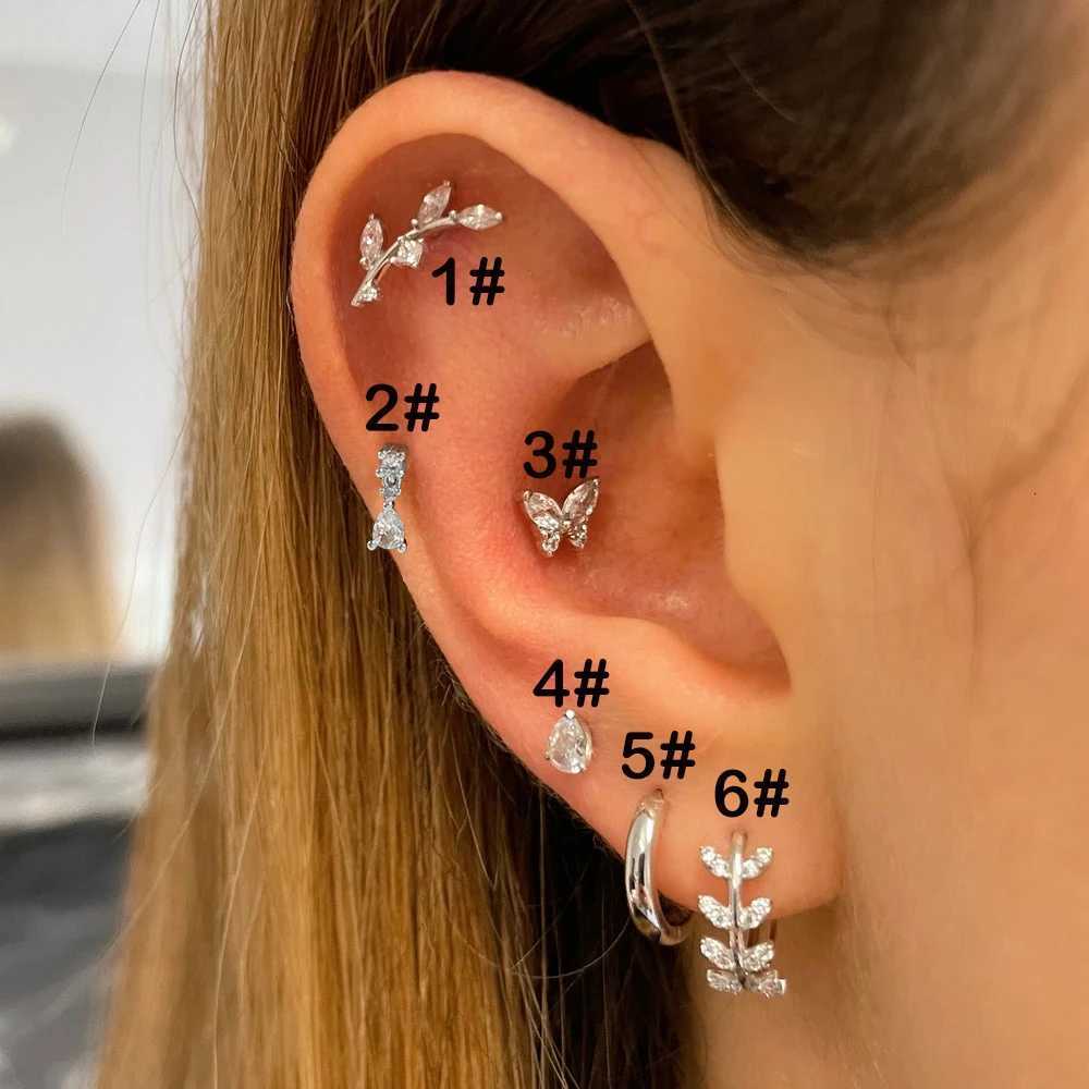 2023 Stainless Steel Stud Womens Earrings Septum Piercing Zircon Butterfly Ear Hoop Lobe Tragus Helix Jewelry XJ250718