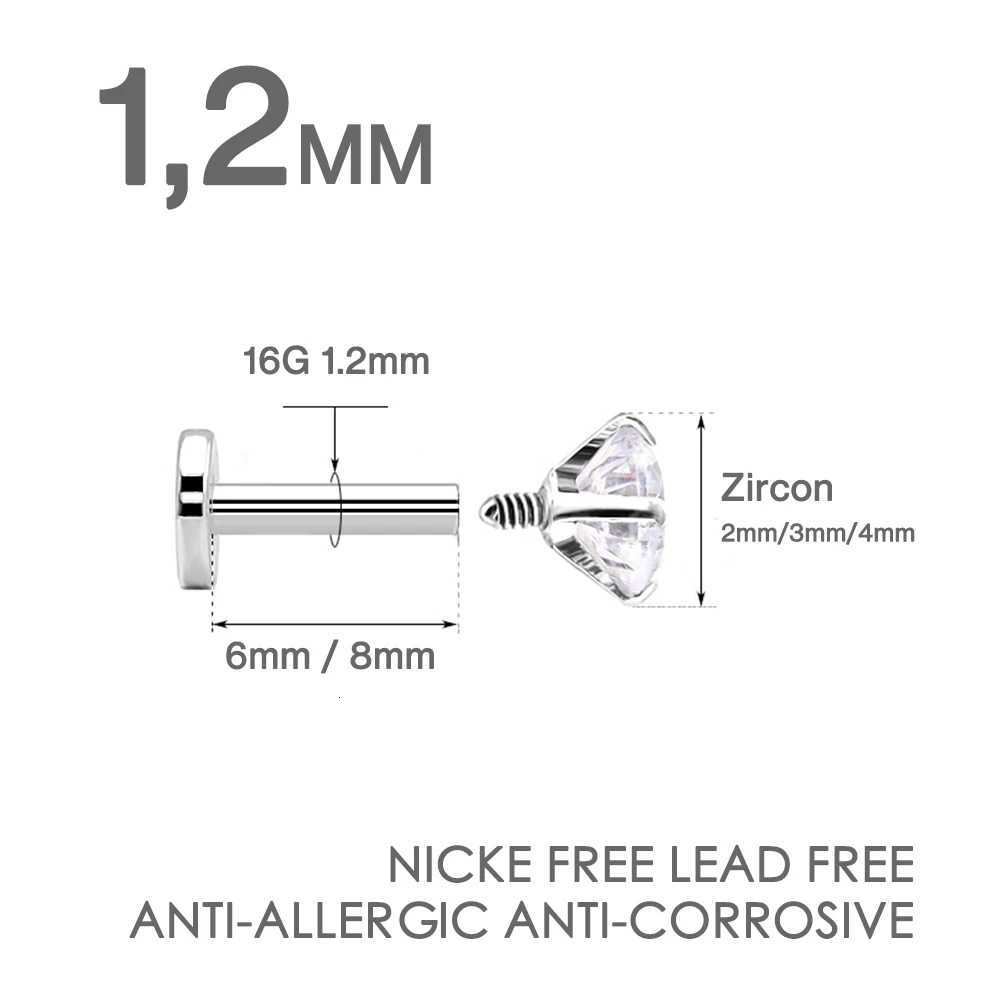 2PC Labret Tragus Stud Earrings 16G Surgical StainlESS Steel CZ Crystal Monroe Helix Cartilage Conch Lip BoDY Piercing JXJ250718