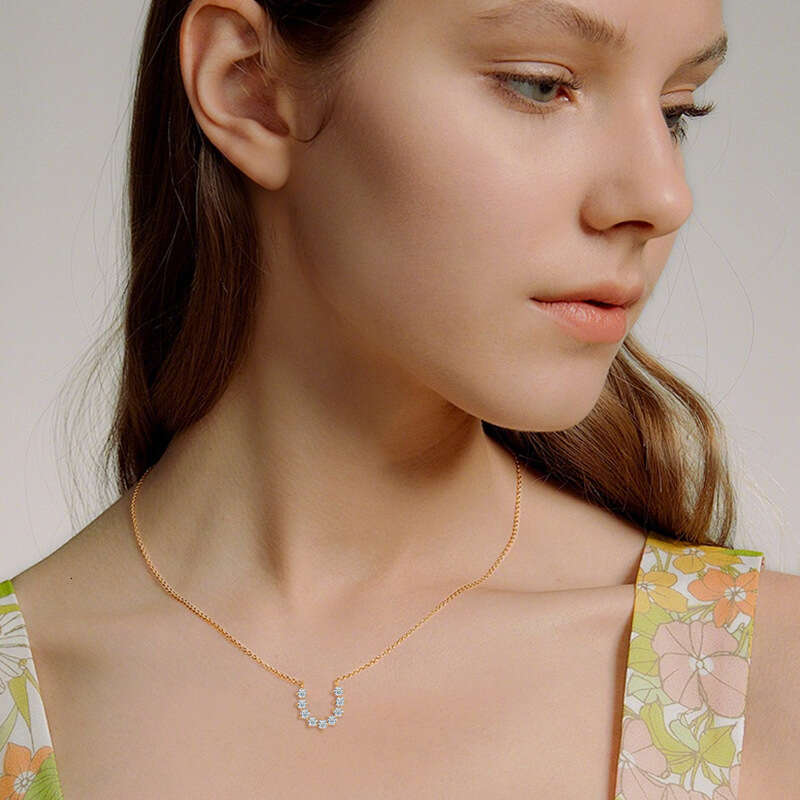 S Pure Sier U-Shaped Horseshoe Necklace for Women with Moissanite, Fashionable Niche Personality Collarbone Chain, 520 Gift