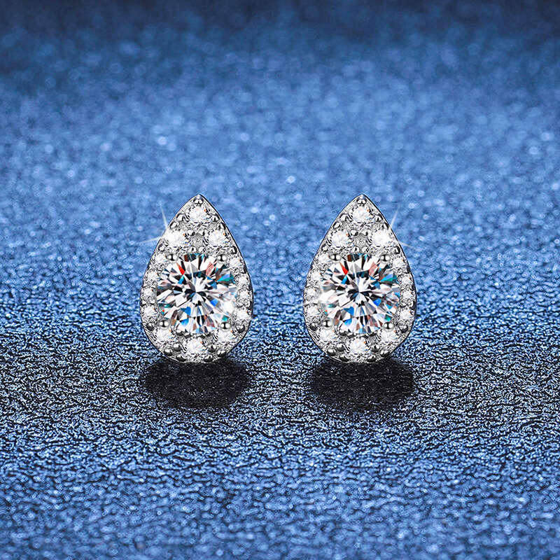 S Pure Sier for Women, Light Korean Style, Water Drop Shape Earrings, D Color 1 Carat Moissanite Earrings acb