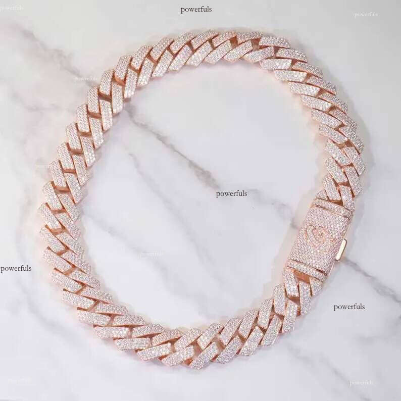 Hiphop Necklace Sterling Sier 20mm 3rows Iced Out Vvs Moissanite Cuban Link Chain