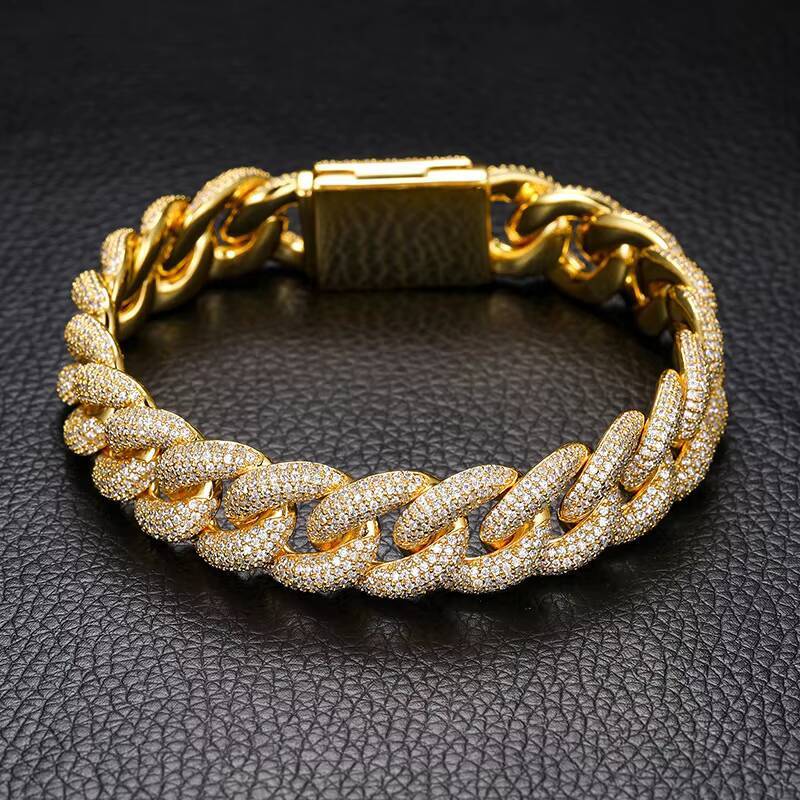 Womens 18K Gold Plated Cuban Chain Bracelet with Zircon - Elegant Fashion Jewelry Set