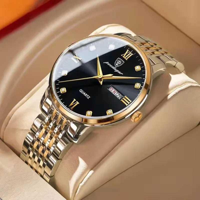 POEDAGAR Stainless Steel Men Quartz Wristwatch Waterproof Luxury Brand Fashion Sport Luminous Mens Watches Calendar Gifts Clocks W250718