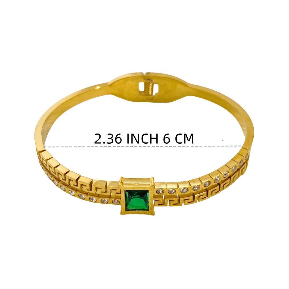 Stainless Steel Emerald Bracelet Light Simple Zircon Great Wall Pattern Hand Women's Fashion Jewelry Accessories