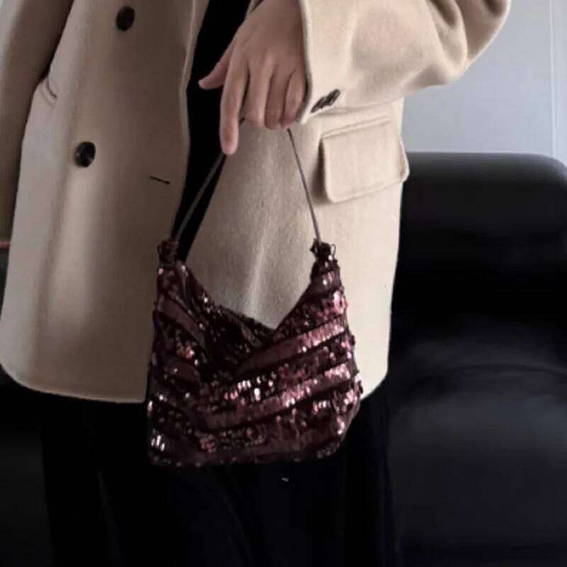 Sequined Veet Patchwork Women's Fashionable and High-quality Handbag Single Shoulder Crossbody Bag