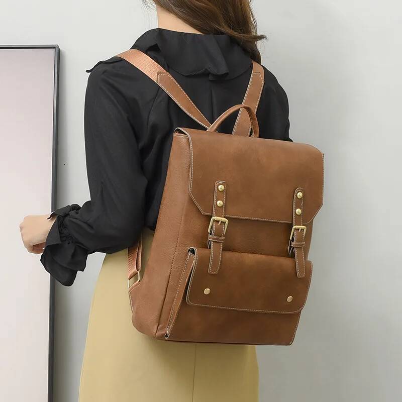 Women Backpack PU Leather Men Rucksack Vintage Double ladies Shoulder Large Capacity School Bag Backpacks Daypack bagpack high-quality