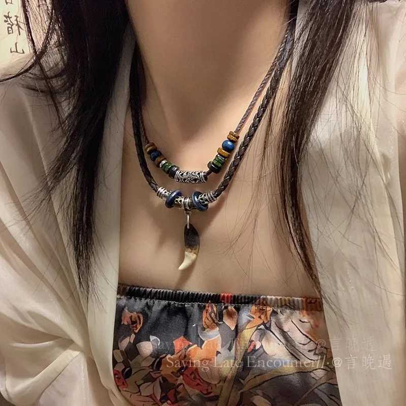 Fashion Necklace for Men and Women Vintage Wolf Tooth Pendant ather Beaded Weaved Prayer Necklace Fashion Jewelry Necklaces W250718