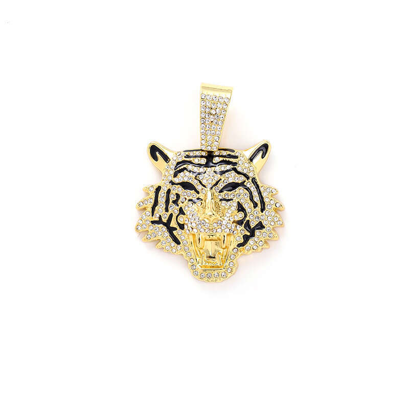 New Alloy 3D Full Dia Pendant Cuban Necklace Men's Hip-Hop Cool Niche Tiger Jewelry