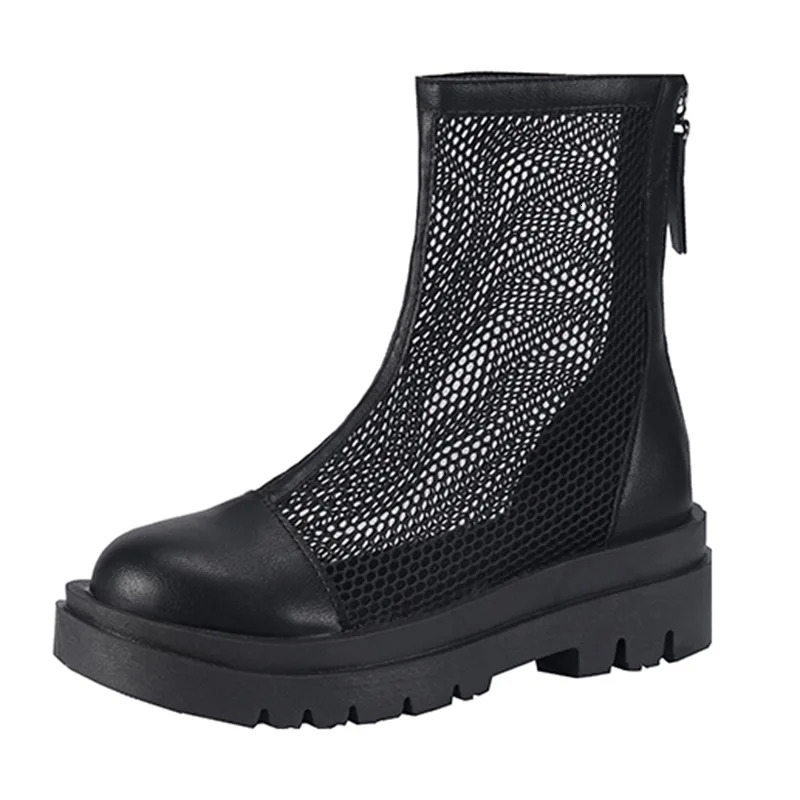 Mesh Hollow Out Cool Boots 2024 Summer Breathable and Versatile Mesh Boots with Increased Height and Comfortable Sandals Inside 250714