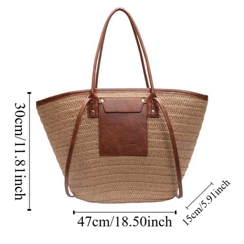 Vintage Style Str Baskets Bag Raffia Circle Rattan Material Woven Shoulder Bag Handmade Woven Large Capacity Beach Bag Y250719