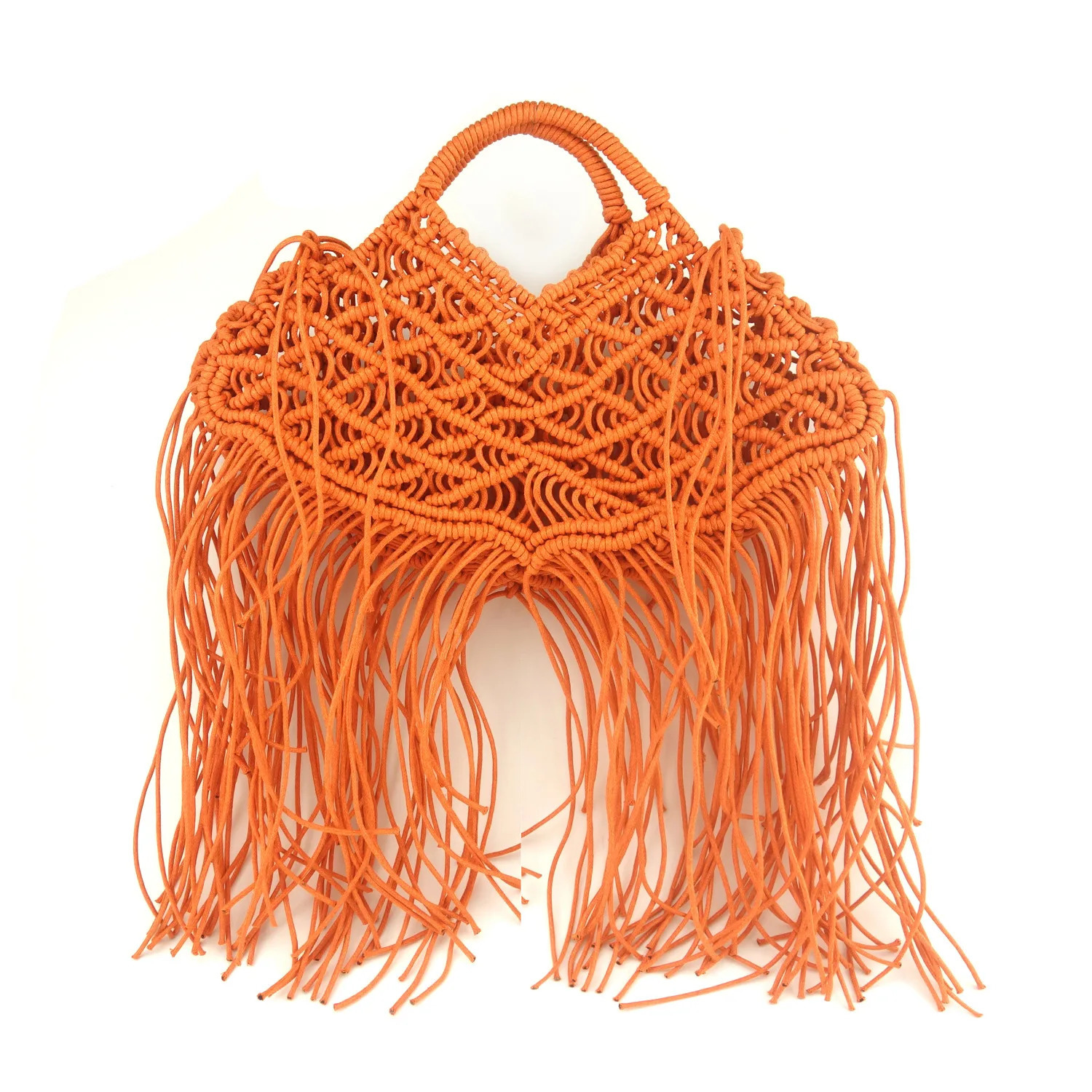 Bohemian Tassel Fishnet Tote Bag er Hollow Rope Woven Women Handbags Summer Beach Straw Bags Casual Bali Small Purses 250717