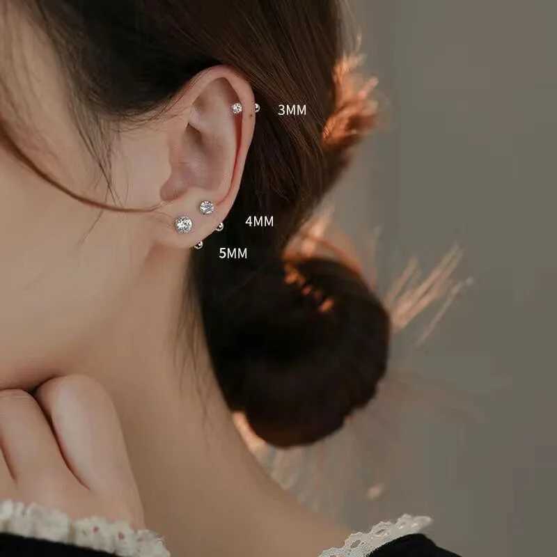 925 Sterling Silver 3/4/5MM Round Zircon Mini Stud Earrings For Women Classic Fine Jewelry Piercing Bone Ear Accessories XJ250718