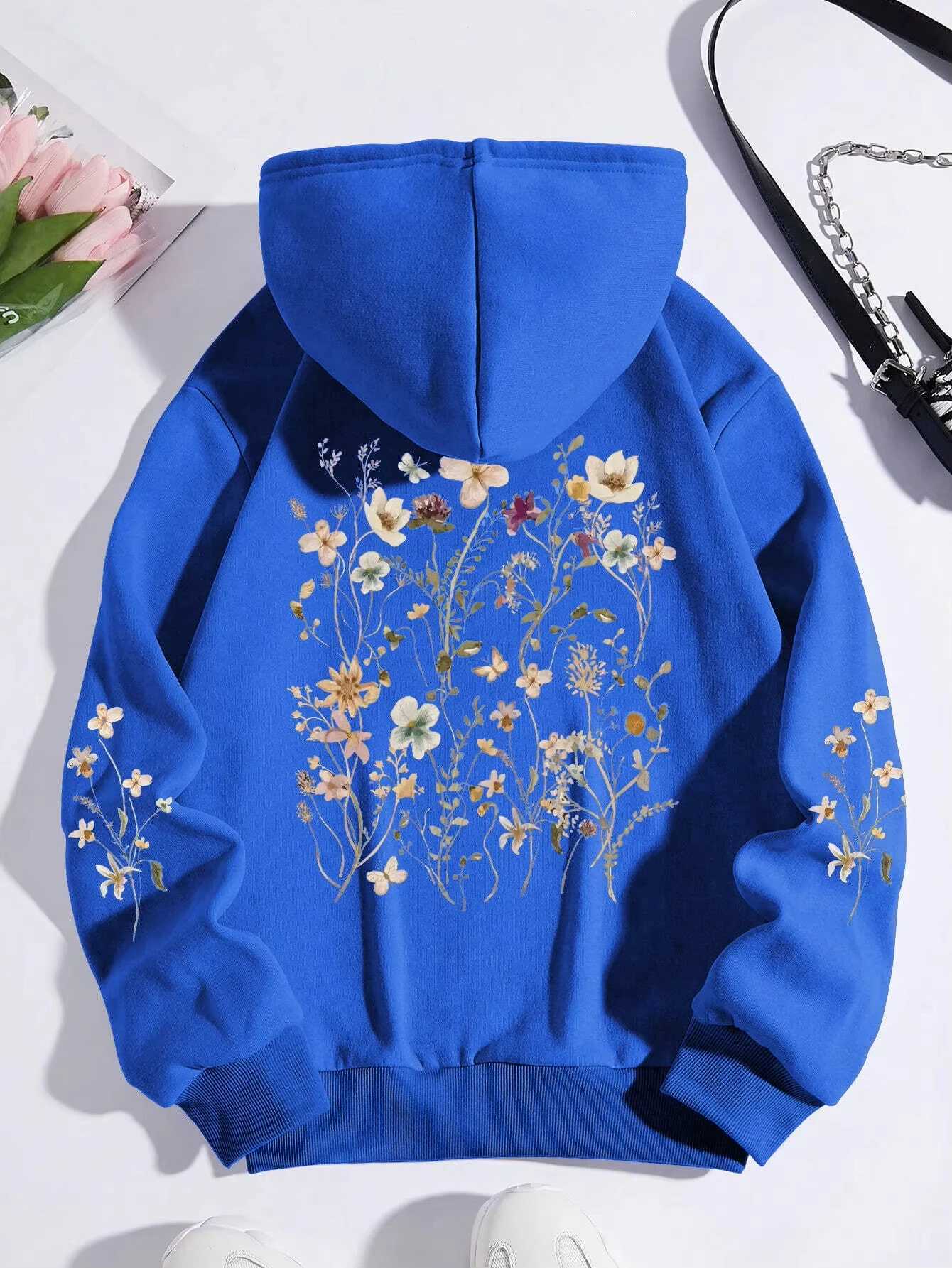 Colorful Flowers Women Sweatshirt Harajuku Casual Sweatshirt Fashion Loose Hoodie Autumn Warm Vintage Fleece Woman Top Z250719
