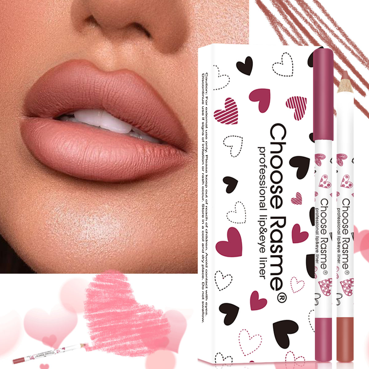 Choose Rasme 12PCS Heart-Shaped Lip Liner Set - Waterproof Matte Lip Pencils, Cute Love Design Long Lasting Lipstick Outline Makeup Kit