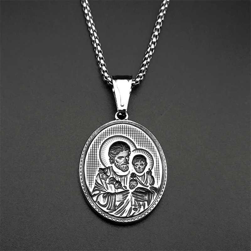 Saint Joseph Religious Jesus Medal Necklace for Women Men Stainless Steel Gold Color Necklaces Gift Amulet Jewelry W250718