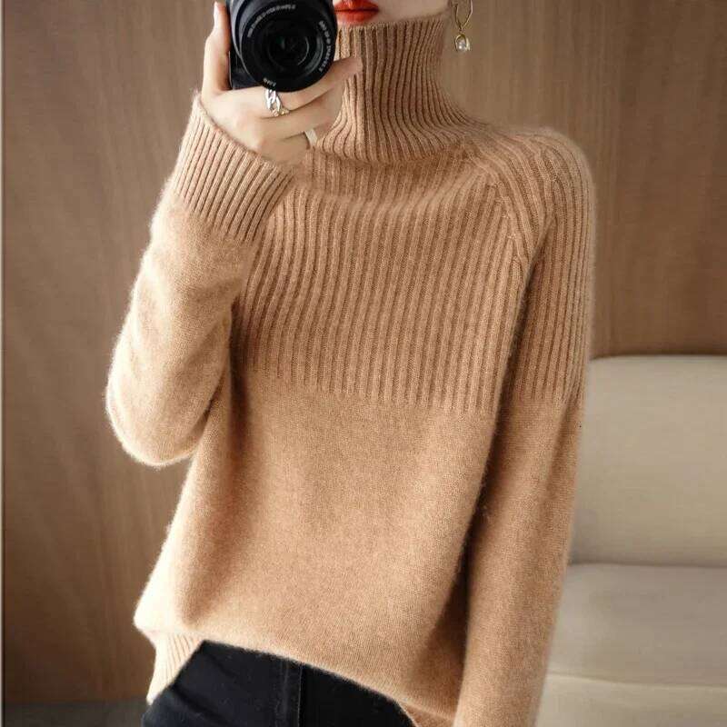 Winter High Neck Sweater Women New Loose Pullover Autumn Warm Cashmere Knitted Women's Long Sleeve Top Solid Color Comfortable MDNG
