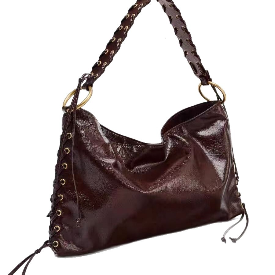 2025 Summer new women's shoulder crossbody bag new handbag with metal buckle eyelets large capacity shoulder bag new designer bag