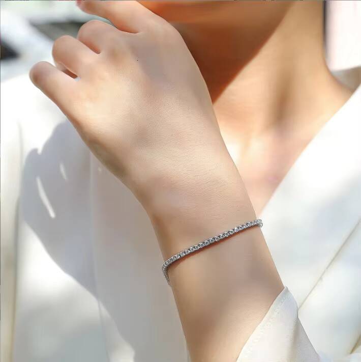 S925 Sterling Silver Moissanite 2mm Tennis Bracelet High-End Classic Style for Party or Gift Fashion Trend