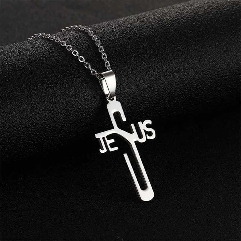Stainless Steel Cross Pendant Monogram Jesus Choker Necklace Men Women Daily Wear Jewelry W250718