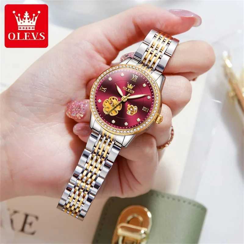 OLEVS New Elegant Womens Watch Top Luxury Brand Womens Automatic Mechanical Skeleton Watch Advanced Diamond Womens Set 6706 W250718
