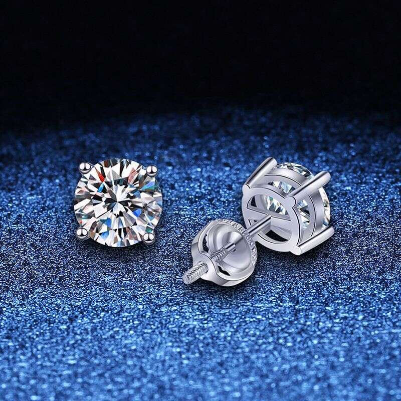 Threaded Unisex Classic Four-Prong D Color S Pure Sier Moissanite Earrings b9c