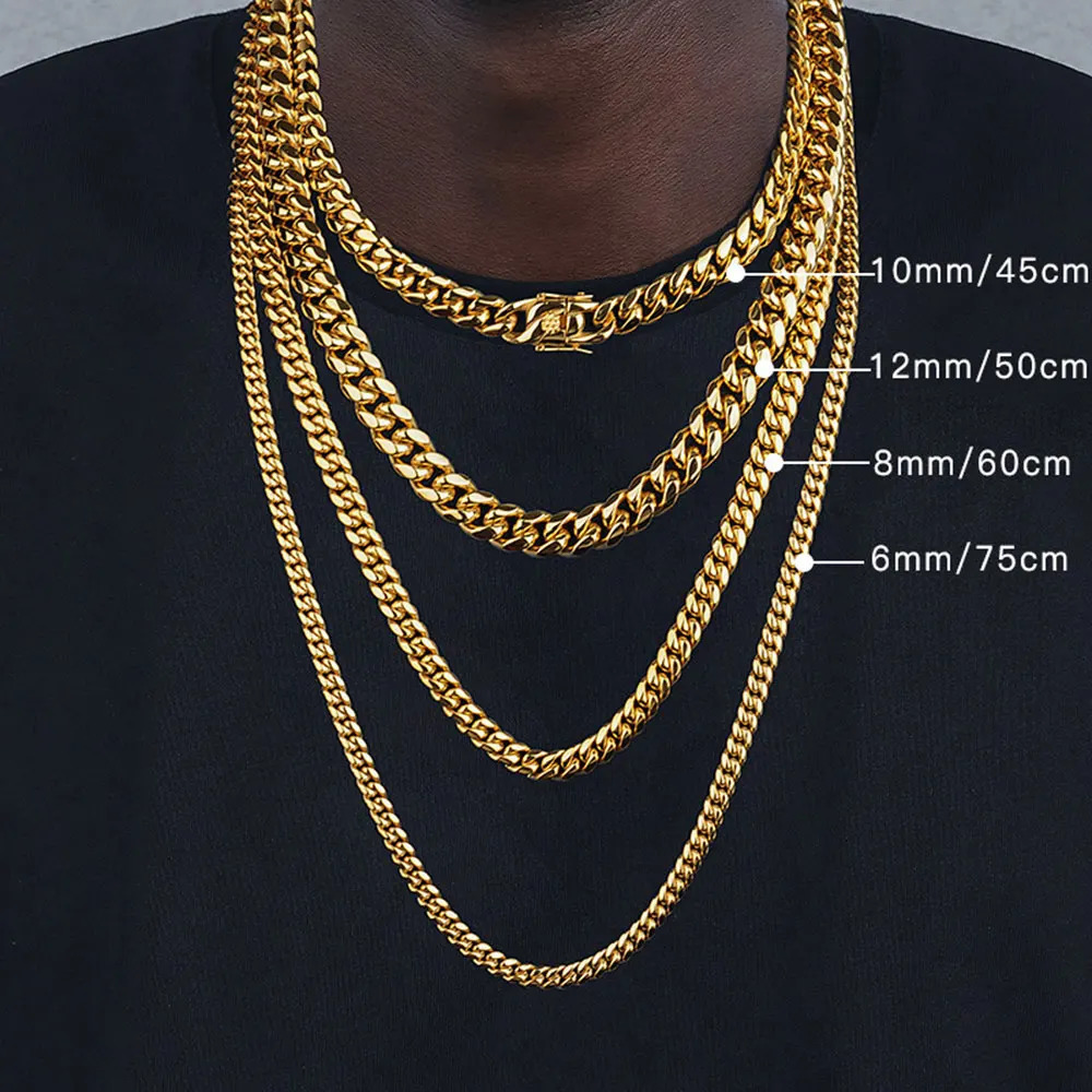 6mm/8mm/10mm/12mm Hip-Hop High Polished Gold Color 316L Stainless Steel Curb Cuban Link Chain Necklace Gift For Men Jewelry 250717