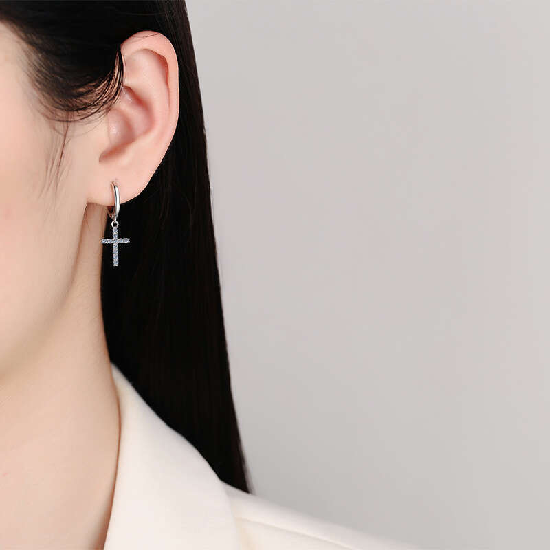 S Pure Sier for Women Full Dia Drop High-end Style Cross Moissanite Earrings 070