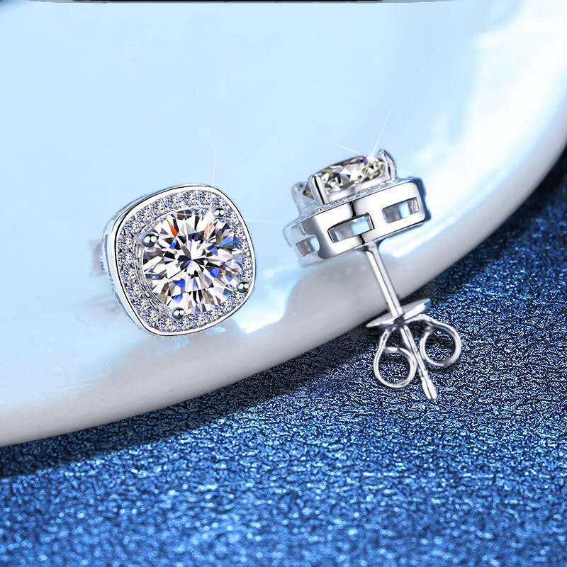 S Pure Sier Classic Micro Pave Princess Cut Hoop One Carat Moissanite Stud Earrings for Women 6db