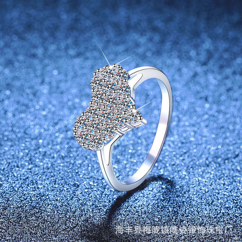 S Pure Silver Diamond Engagement Cluster Set Moissanite Heart Full Ring for Women 0a9
