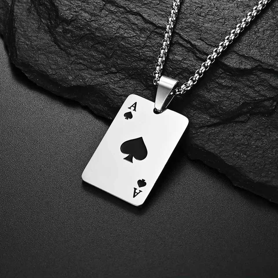 2-Piece Set Hip Hop Stainless Steel Card Ace of Spades Necklace for Men Pendant Chain Playing Cards Jewelry W250718