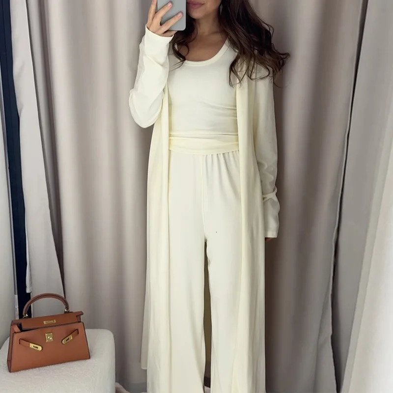 Womens clothing 2025 summer casual three-piece set long jacket vest wide-leg trousers suit club clothing Vestidos 250715