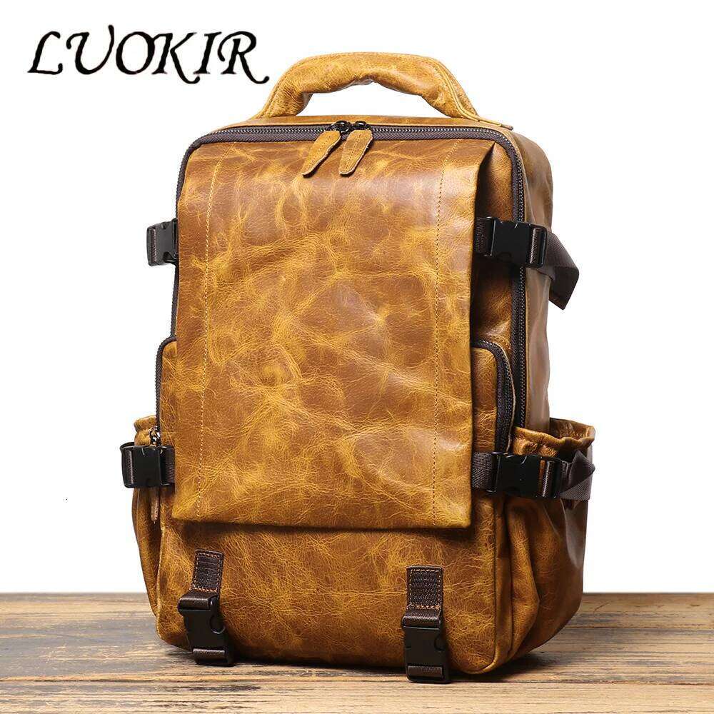 Designer Luxury LUOKIR New Men's Genuine Leather Travel Women's Cowhide School Large Capacity Backpack Original Double Shoulder Bag
