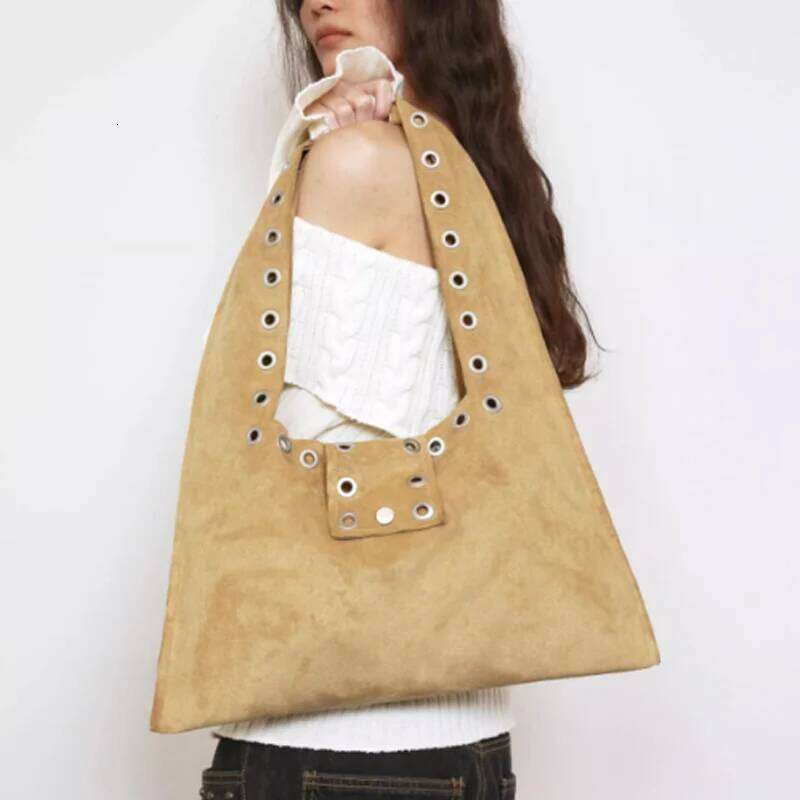 Retro Rivet Shoulder Armpit Fashion Motorcycle Suede Large Capacity Tote Bag