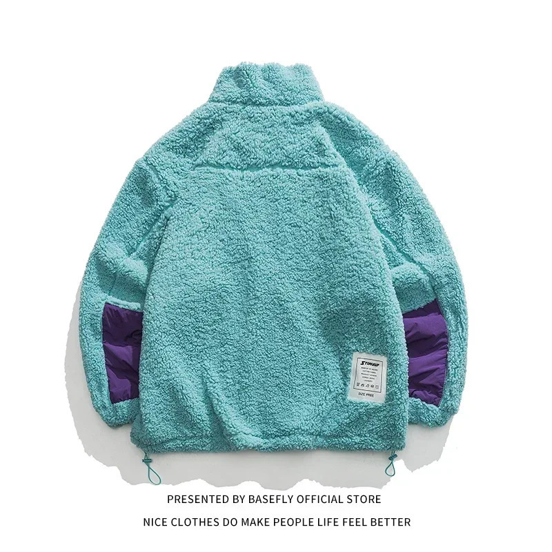 Chic Winter Thick Warm Patchwork Lambswool Sheep Fur Men Bomber Jacket Unisex Women Baseball Coat High Street Couple 250715