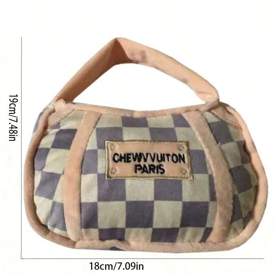 Checker Chewy Vuiton Bone, Plush Designer Dog Toys with Interactive Squeaker, Stimulating Pet Enrichment, Machine-Washable & Safe Materials for All Br