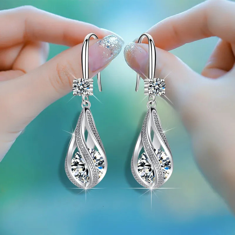 Fine 925 Sterling Silver Crystal Zircon Earrings Charms for Woman Cute Engagement Wedding Jewelry Gift 250715