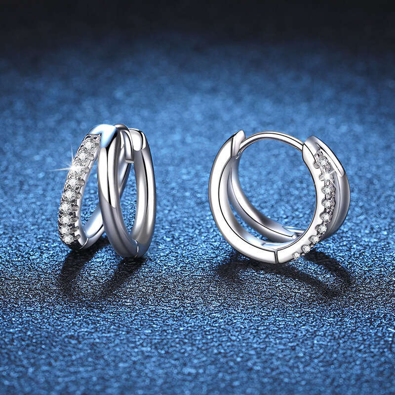 S Pure Sier Full Dia French Design Earrings 15 Points D Color Moissanite Studs 81b