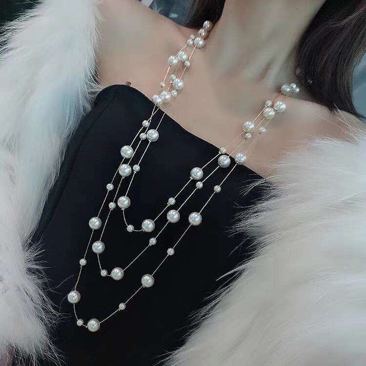 Light Autumn Winter Multi-layer Women's Sweater Chain Pearl Necklace Trendy Niche Accessories