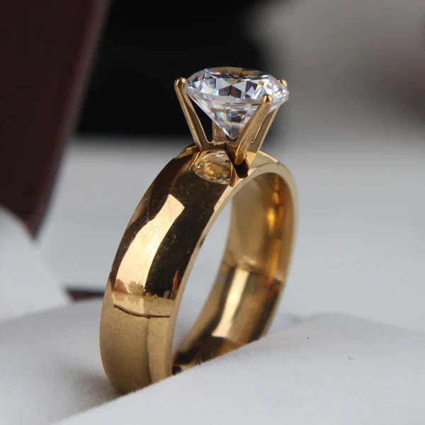 6mm Light Zircon CZ gold color Stainless Steel finger rings men women jewelry wholesale lots 250715